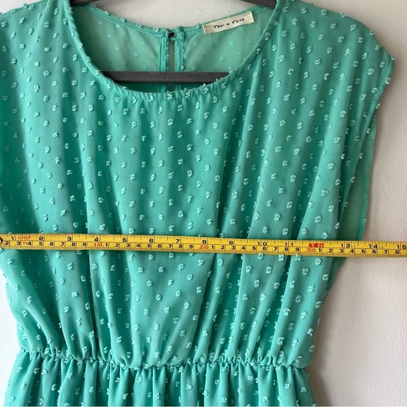 Tea n Rose Green Swiss Dot Cap Sleeve Elastic Waist Dress Small Made in USA - Picture 8 of 11